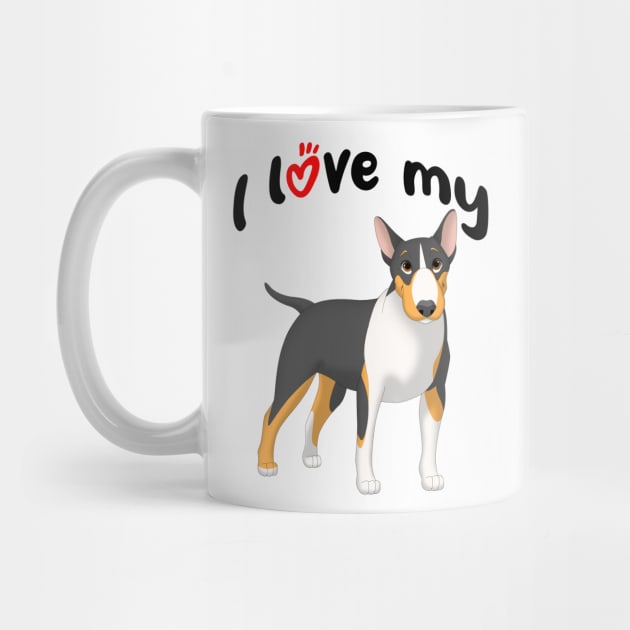 I Love My Black, Tan & White Bull Terrier Dog by millersye